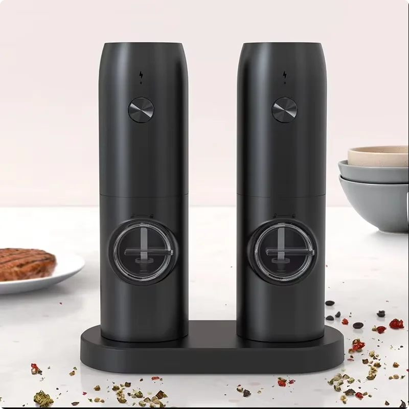 Electric Automatic Salt and Pepper Grinder Set with Led Light Grinder Set Spice Mill Adjustable Spices Grinder Kitchen Tools Peaceful Pleasures Health and Wellness as show