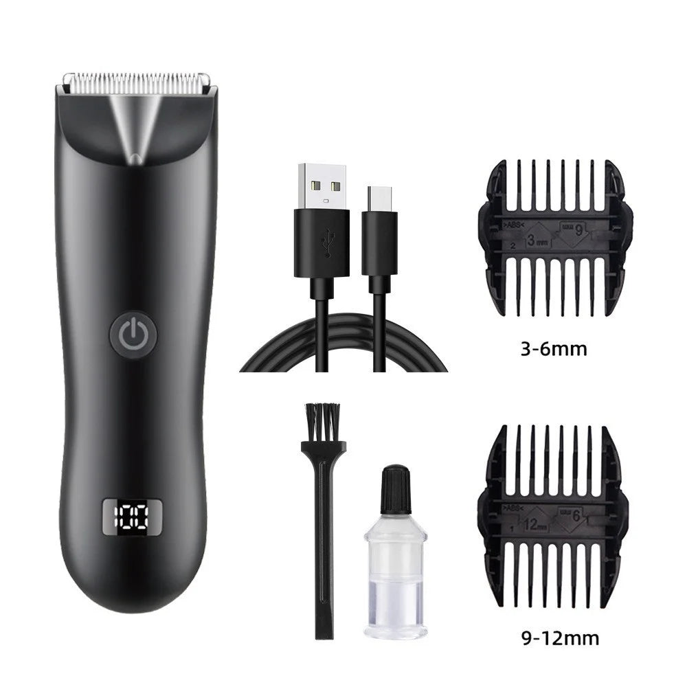 Men'S Groin Body Hair Trimmer, Electric Ball Trimmer, Includes 2 Guard Attachments, Ceramic Blade Head, Wet And Dry Shaver Peaceful Pleasures Health and Wellness Black
