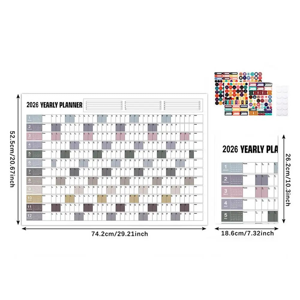 2026 Yearly Wall Calendar Poster with Stickers Large Planning Schedule Home Office Organization Time Management Tool Peaceful Pleasures Health and Wellness A