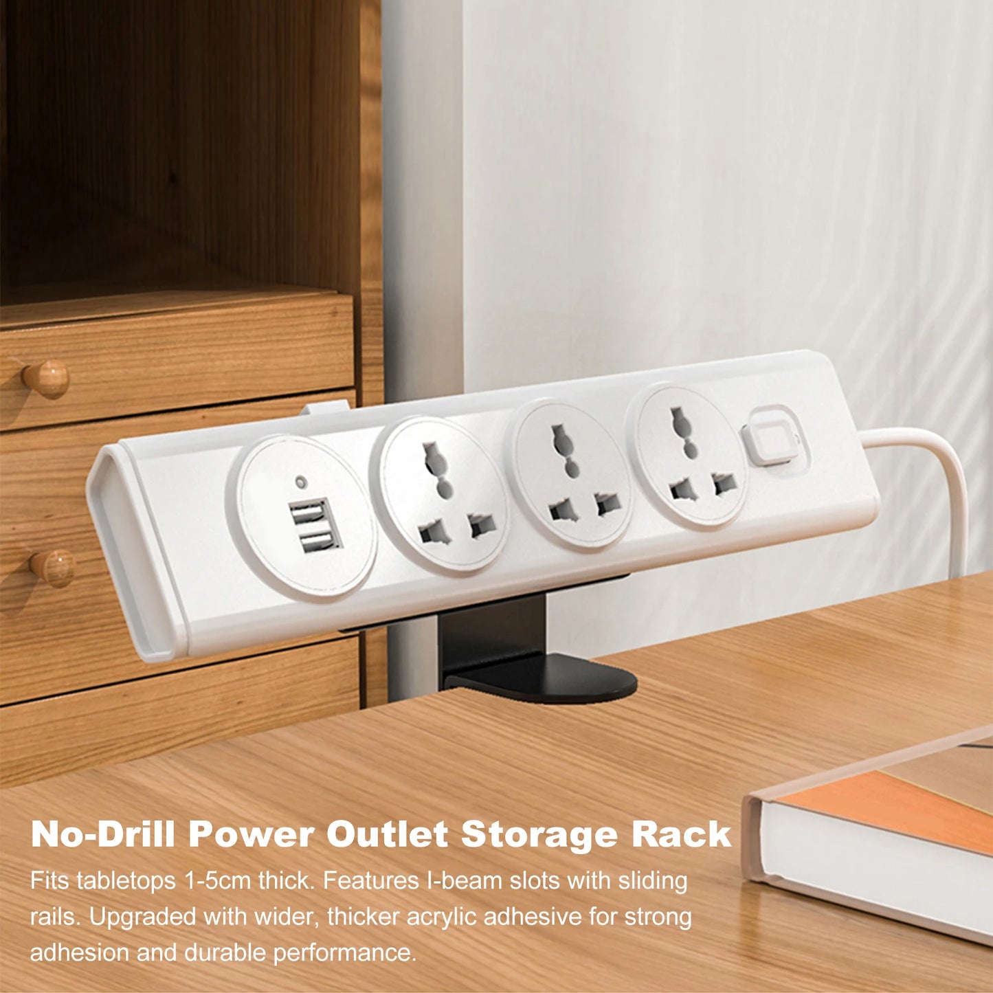 Under Desk Power Strip Holder – No-Drill Cable Management Rack