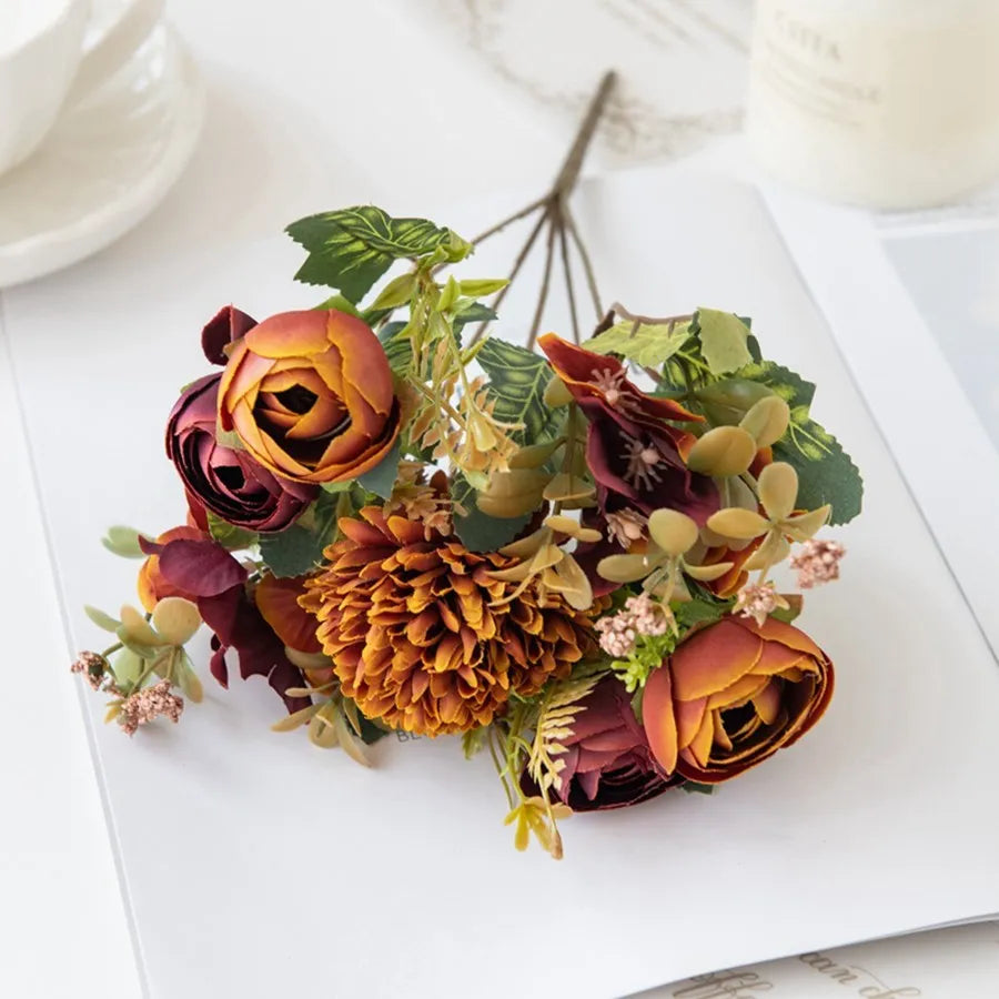 Silk Tea Rose Bud Bouquet | Artificial Flowers for Home & Wedding