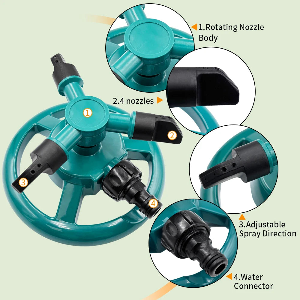 Sprinkler Nozzle 360 Degree Automatic Rotating Water Spray Garden Lawn Automatic Sprinkler Garden Watering Irrigation Supplies Peaceful Pleasures Health and Wellness