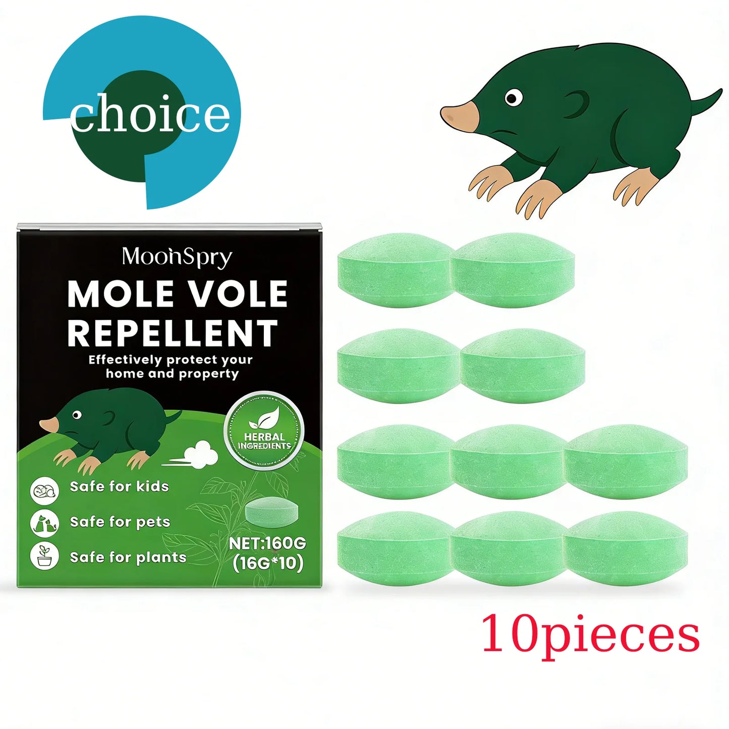 MoonSpry 10-Pack Mole Repellent Pills – Odorless Outdoor Pest Control
