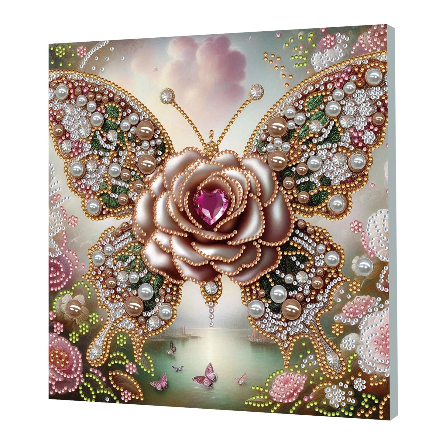 Pearl Gem Diamond Art Painting Kit with Frame 9.84x9.84in DIY Art Craft Pearl Diamond Painting for Adults Home Wall Decor Peaceful Pleasures Health and Wellness Flower Butterfly