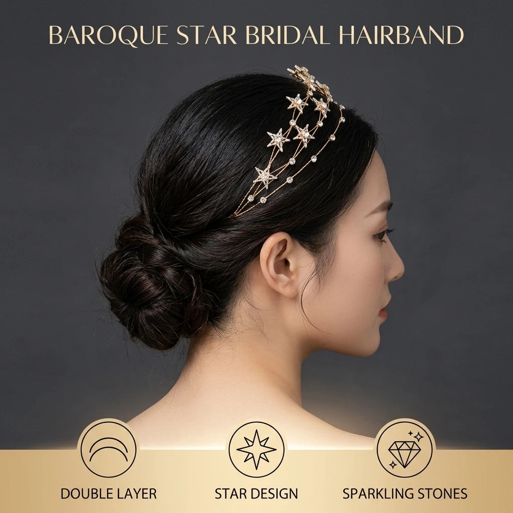 Baroque Star Hairband For Women Alloy Rhinestone Bridal Headpiece With Double Layer Design Peaceful Pleasures Health and Wellness
