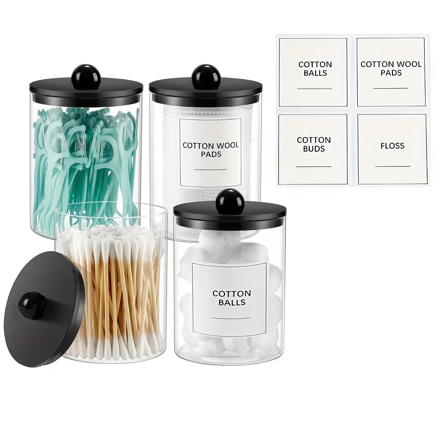 Q-tip Holder Dispenser for Bathroom – 10oz Clear Apothecary Canister Jar for Cotton Swabs, Balls, Pads & Floss Picks