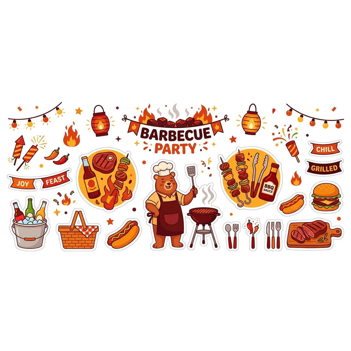 BBQ Party UV DTF Transfer Sticker – Waterproof Grill Decal
