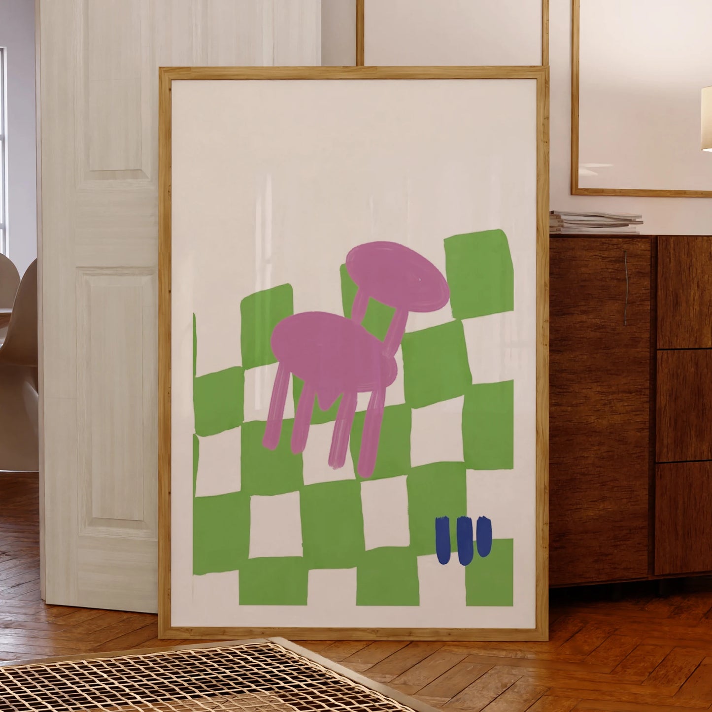 Checkered Green Pink Chair Canvas Wall Art Print | Home Decor