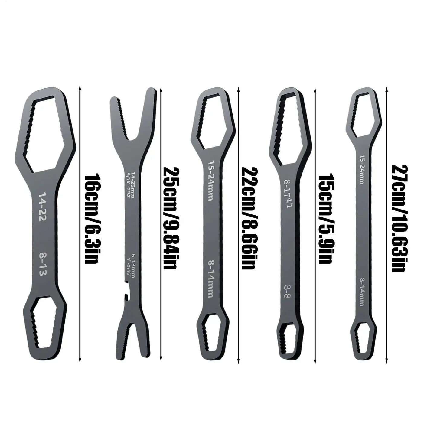 5-Piece Self-Tightening Double-Ended Wrench Set | CrV Steel Adjustable Wrench Set Peaceful Pleasures Health and Wellness