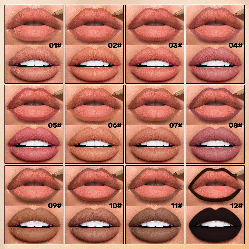 QIBEST Double Head Lip Liner&Brush Pen Mist Matte Velvet Contour Tint Lipstick Pencil Long Lasting Nude Brown Natural Lip Makeup Peaceful Pleasures Health and Wellness