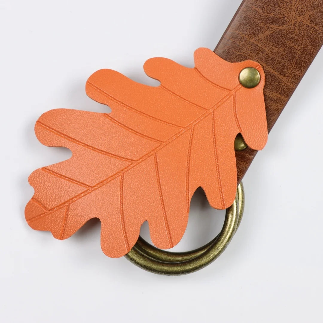 Vintage Oak Leaf Leather Waist Belt Accessory Double O Ring Skirt