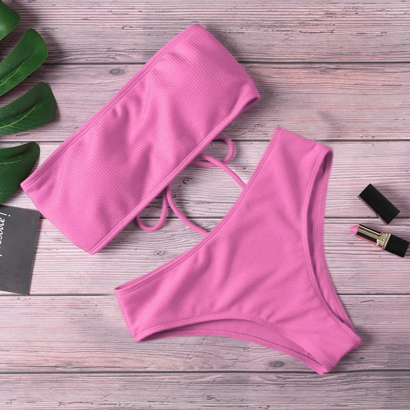 Sexy Bikini Swimwear for Women Swimsuit Solid Color Bikini Set Female Tube Top Padded Bathing Suit Summer Beach Wear Peaceful Pleasures Health and Wellness