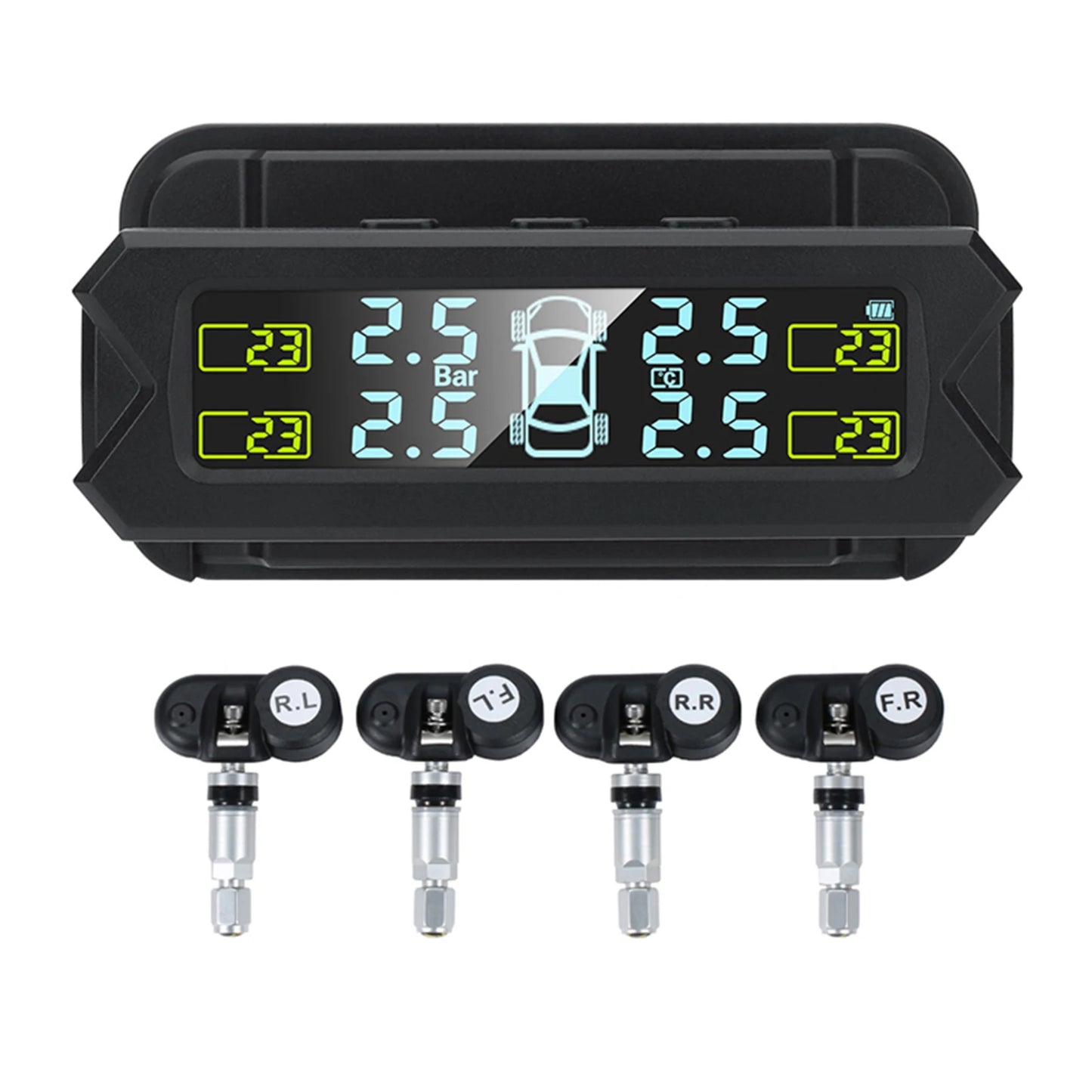 Solar Wireless TPMS – 4 Sensors, 5 Alarms, LCD Display