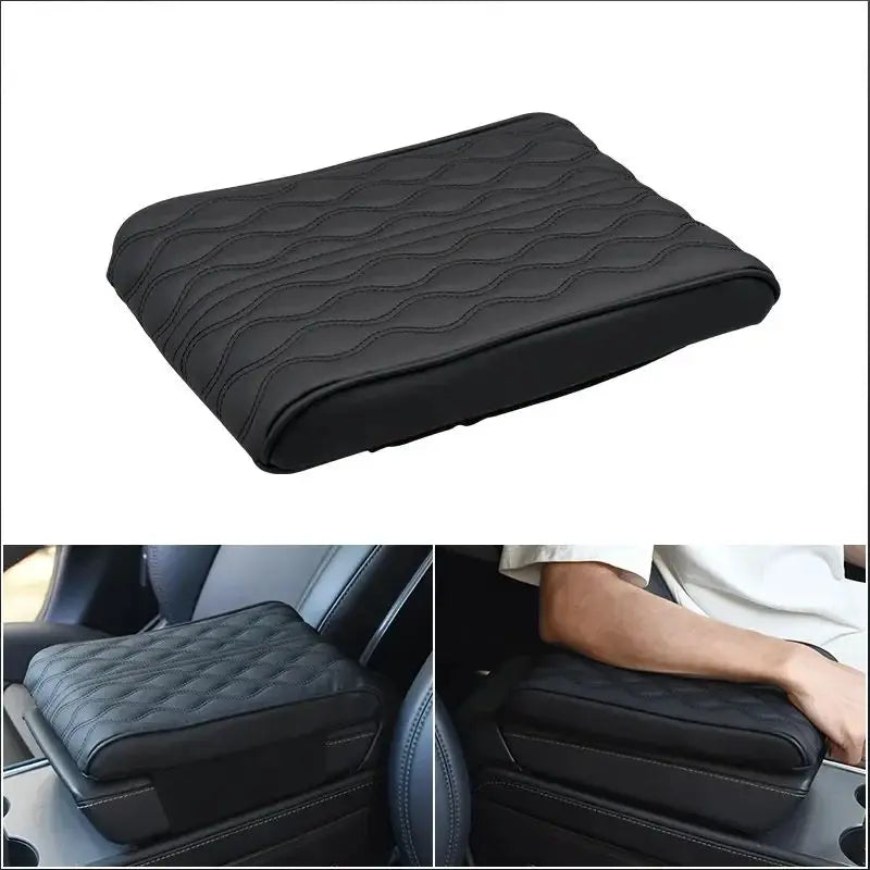 Wave Embroidery PU Leather Car Armrest Mat, Center Console Armrest Protection Cushion with Storage, Universal Auto Armrest PadWa Peaceful Pleasures Health and Wellness black 2 PU Four Seasons