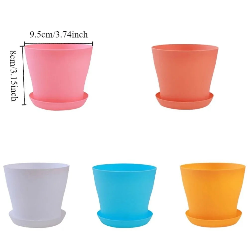 8-Pack Candy Color Round Plastic Plant Pots with Drainage Trays