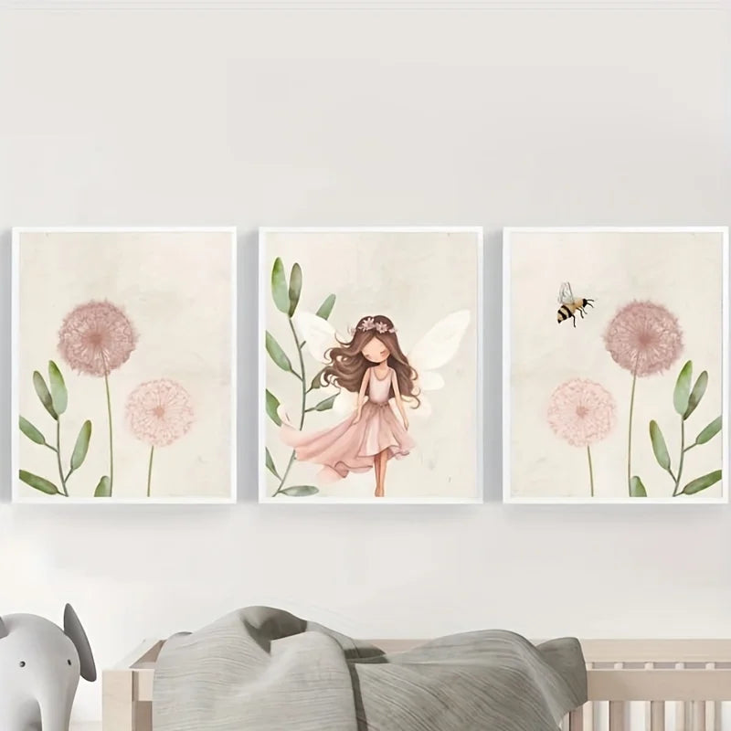 3-Piece Pink Dandelion Canvas Wall Art Set | Fairy Floral Prints Canvas Wall Art Set Peaceful Pleasures Health and Wellness 100x150cm No Frame ZLH11304-3pcs