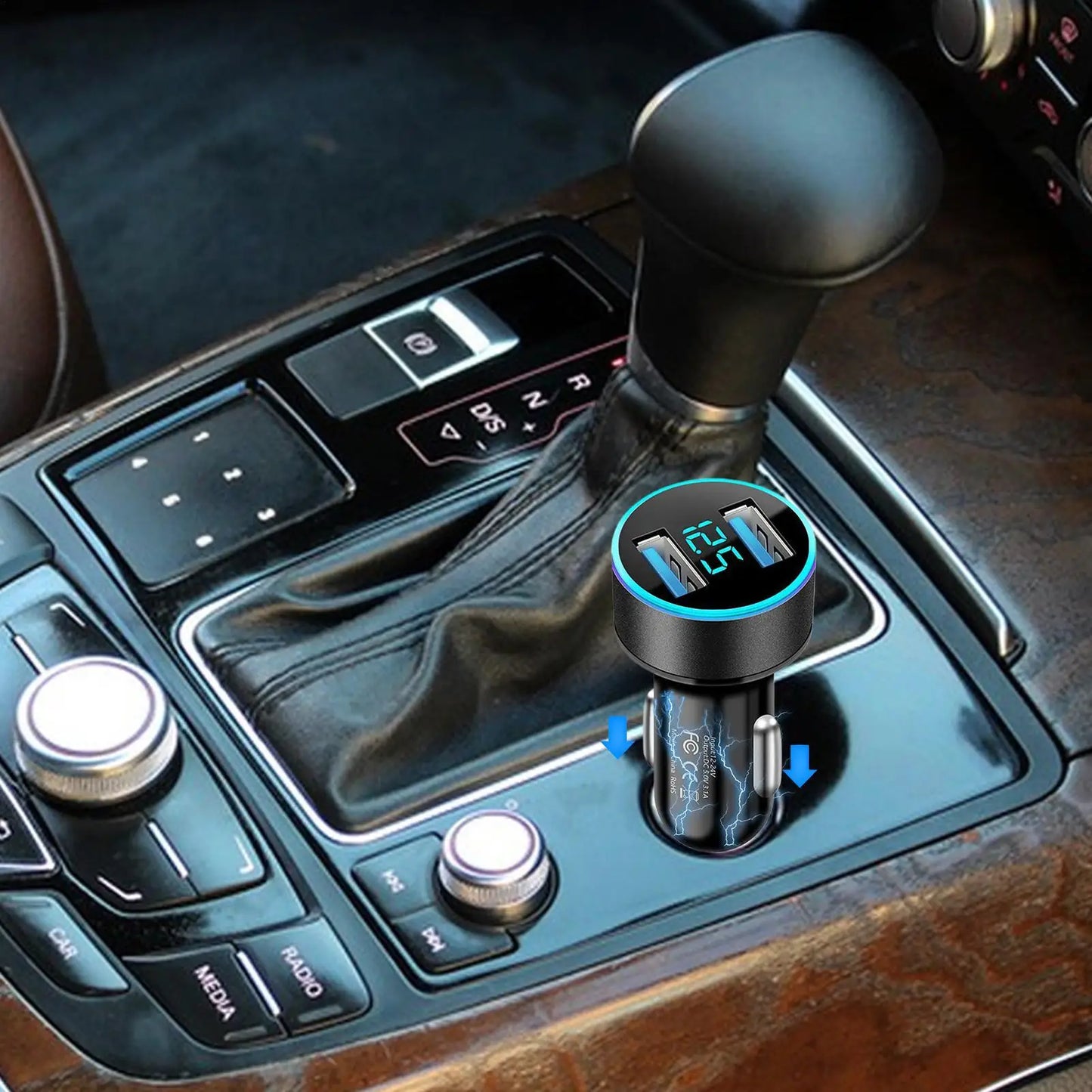 Dual USB Car Charger with Digital Voltage Display
