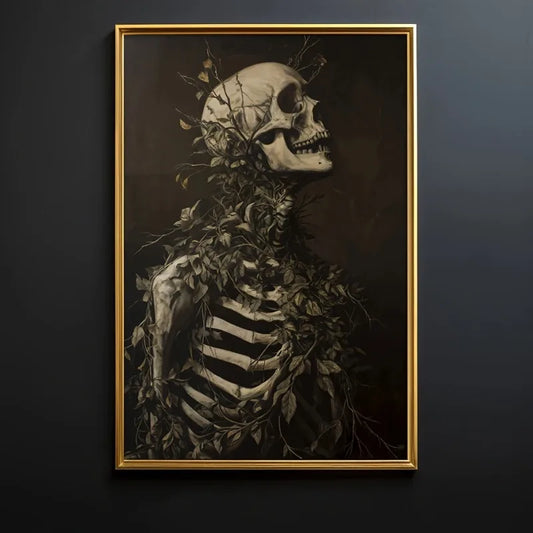 Vintage Botanical Skeleton Skull Poster - Art Deco Classic Retro Gothic Dark Academia Canvas Art Print Frameless Wall Art Decor Peaceful Pleasures Health and Wellness