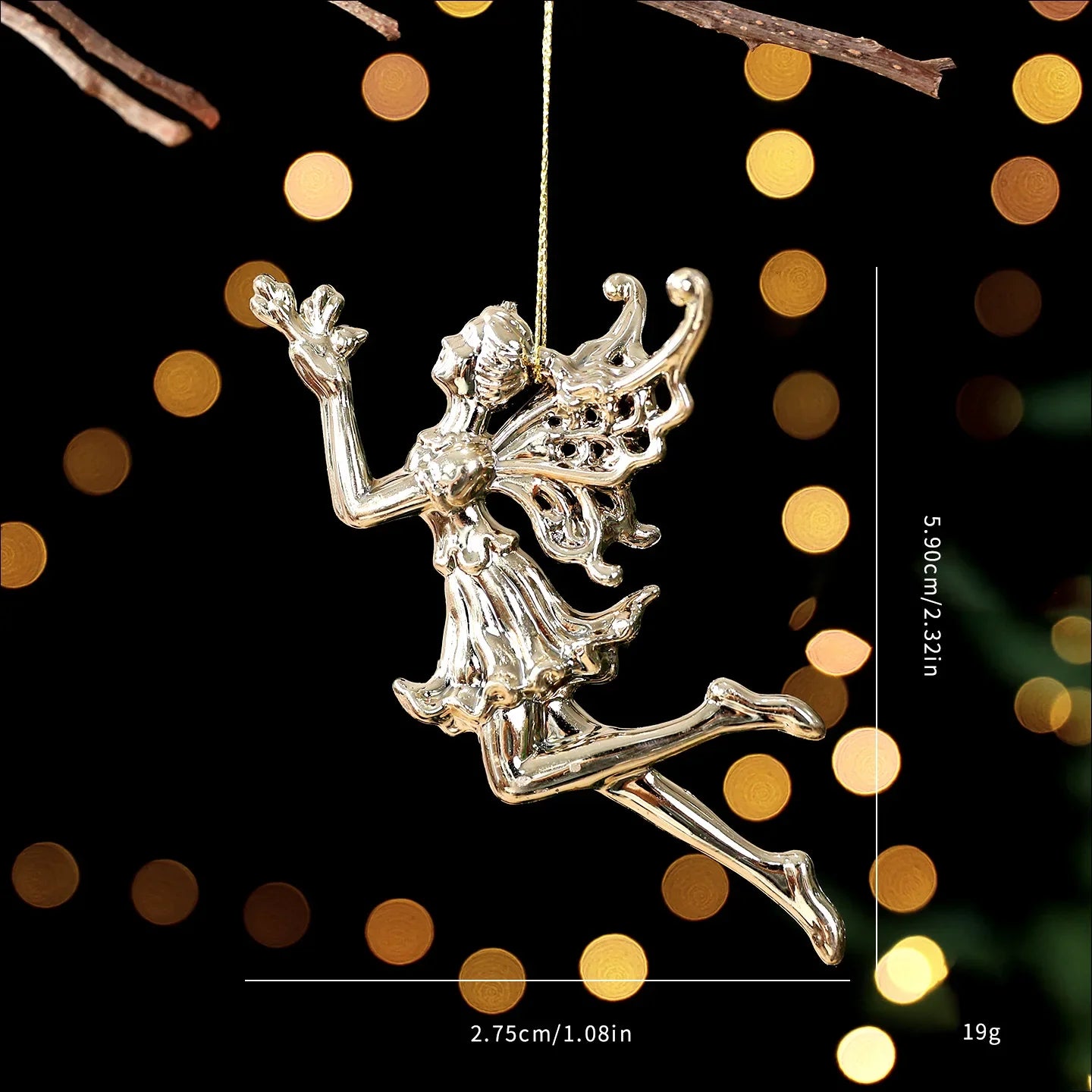 Gold Christmas Tree Ornaments – Angel, Snowflake & Butterfly