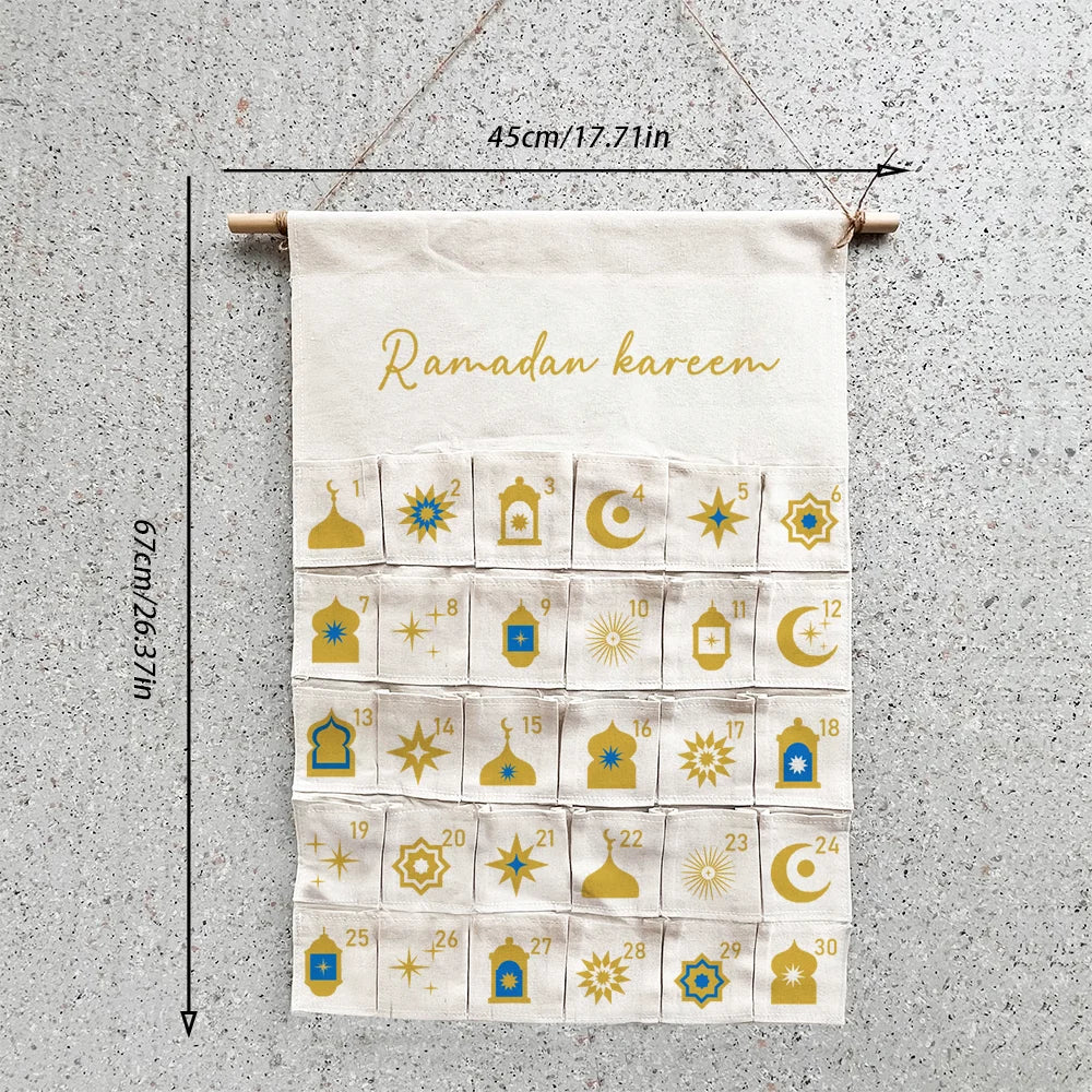 Ramadan Kareem 30-Day Countdown Advent Calendar | Eid Decor Holiday Countdown Calendar Peaceful Pleasures Health and Wellness Ramadan Kareem 45x67cm