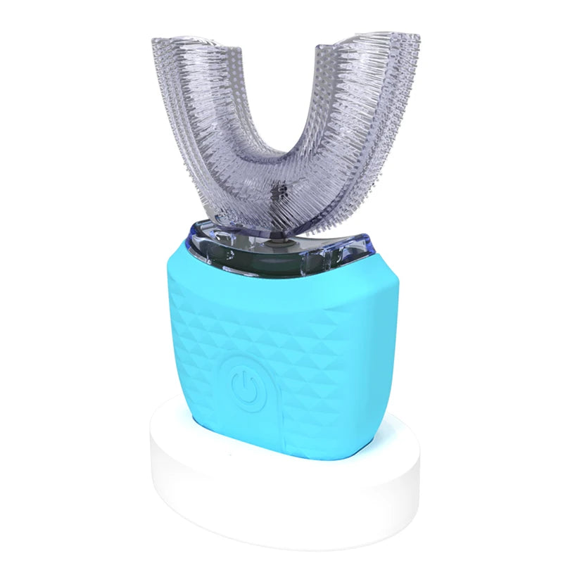 Wireless chargeable silicone bristle portable cleaning automatic toothbrush high quality u-shaped electric toothbrush Peaceful Pleasures Health and Wellness Blue