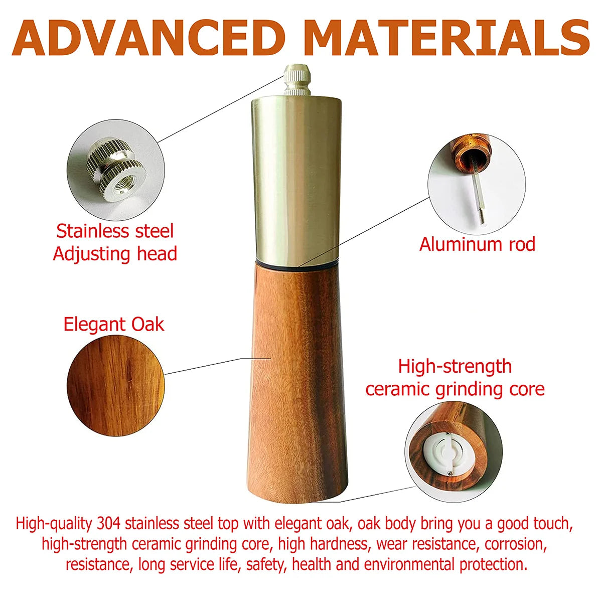 2PCS Salt Shaker Set & Durable Wooden Pepper Grinder with Hand Fill Salt Shaker, Pepper Grinder with Ceramic Grinding Core Peaceful Pleasures Health and Wellness
