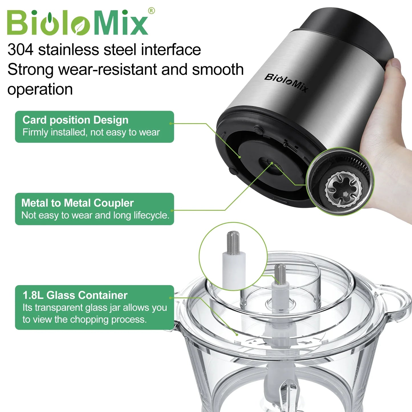 BioloMix 1.8L Glass Bowl Food Processor – 500W, 2-Speed Food Processor Peaceful Pleasures Health and Wellness
