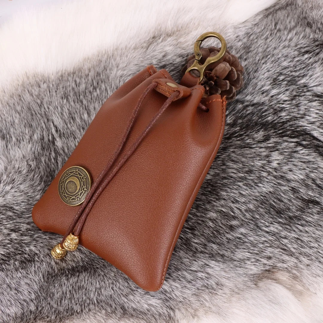 Medieval Faux Leather Retro Waist Bag Hangable Drawstring Outdoor