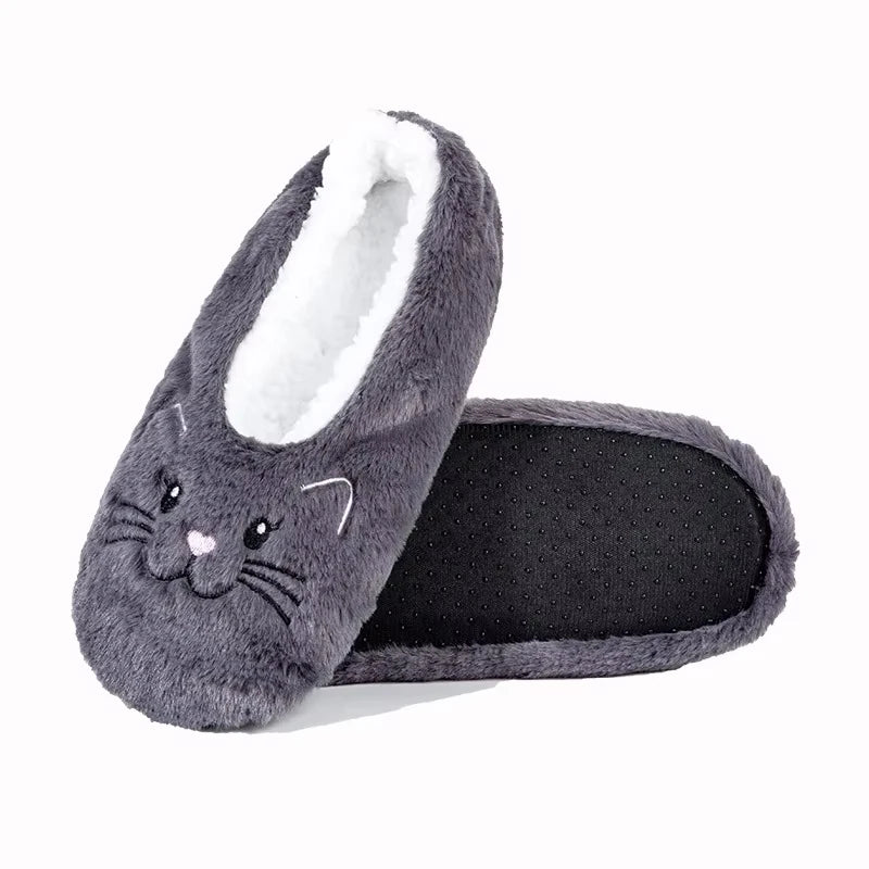 Women's Fluffy Cat Plush Slippers – Warm Non-Slip Indoor Shoes