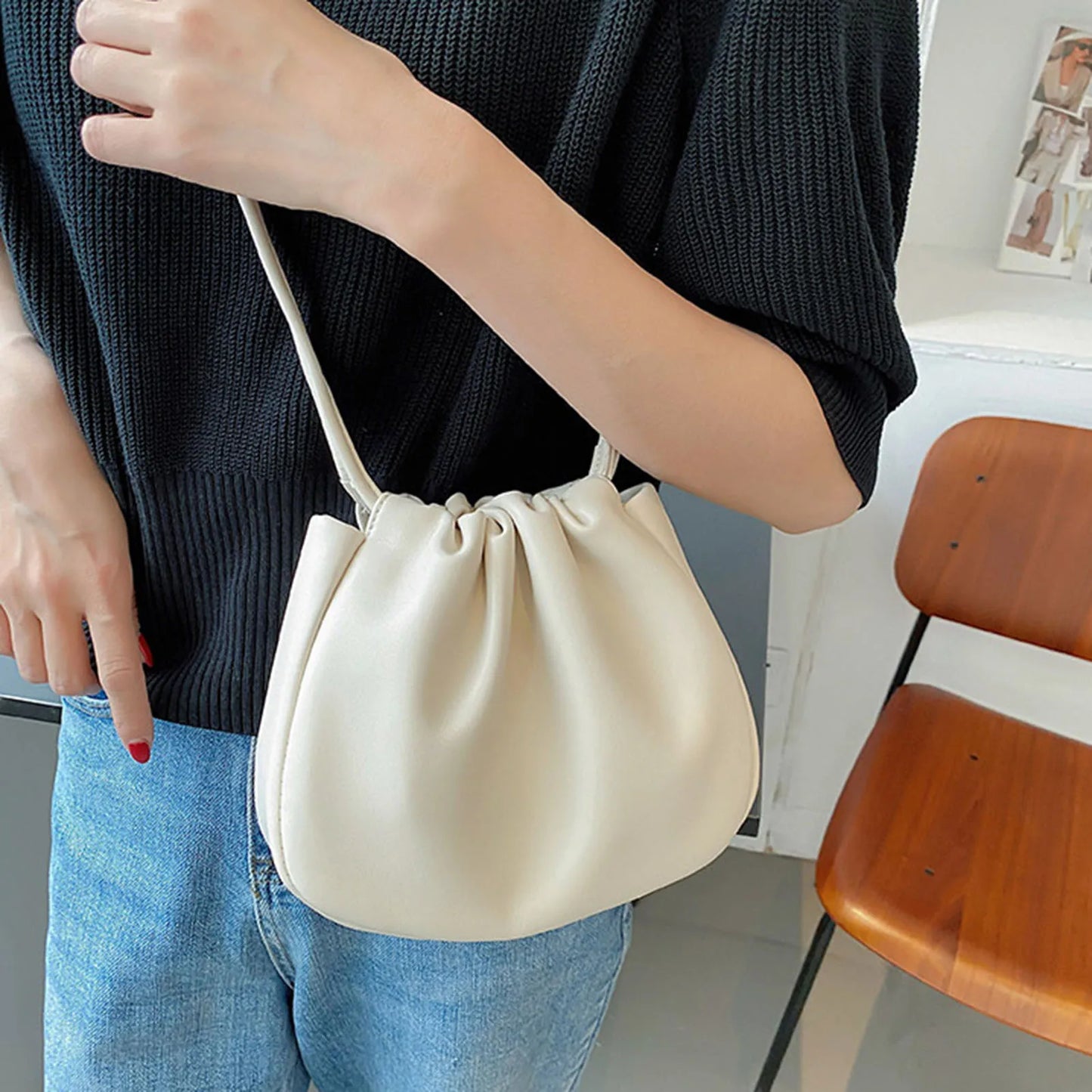 Soft PU Leather Shoulder Bags Versatile Pleated Crossbody Bags with Adjustable Strap for Women Travel Party Work Peaceful Pleasures Health and Wellness