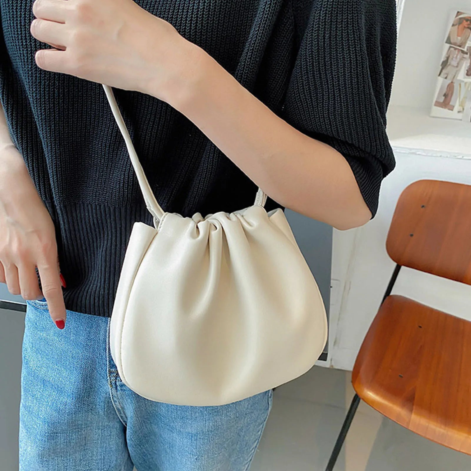 Soft PU Leather Shoulder Bags Versatile Pleated Crossbody Bags with Adjustable Strap for Women Travel Party Work Peaceful Pleasures Health and Wellness