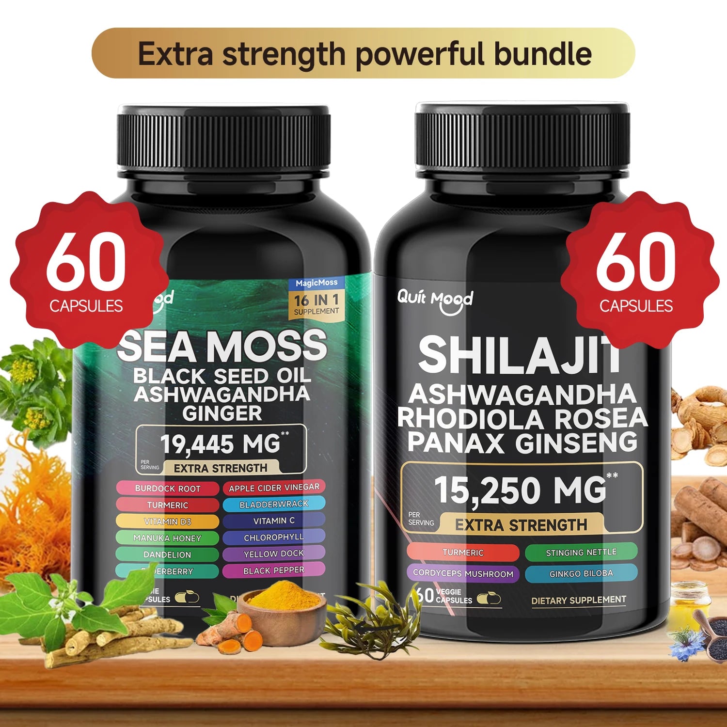 Sea Moss Shilajit Energy Bundle – Black Seed Oil & Ashwagandha Herbal Supplements Peaceful Pleasures Health and Wellness