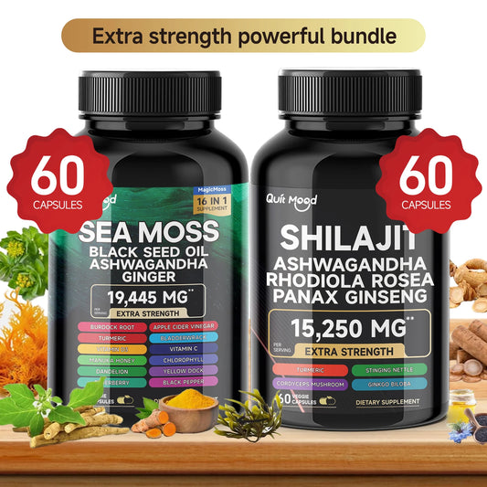 Sea Moss Shilajit Energy Bundle – Black Seed Oil & Ashwagandha Herbal Supplements Peaceful Pleasures Health and Wellness