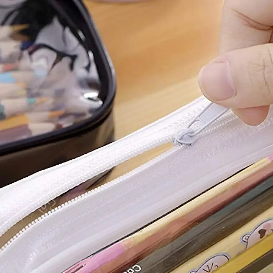 Kawaii Transparent Pencil Case Large Capacity Waterproof PVC