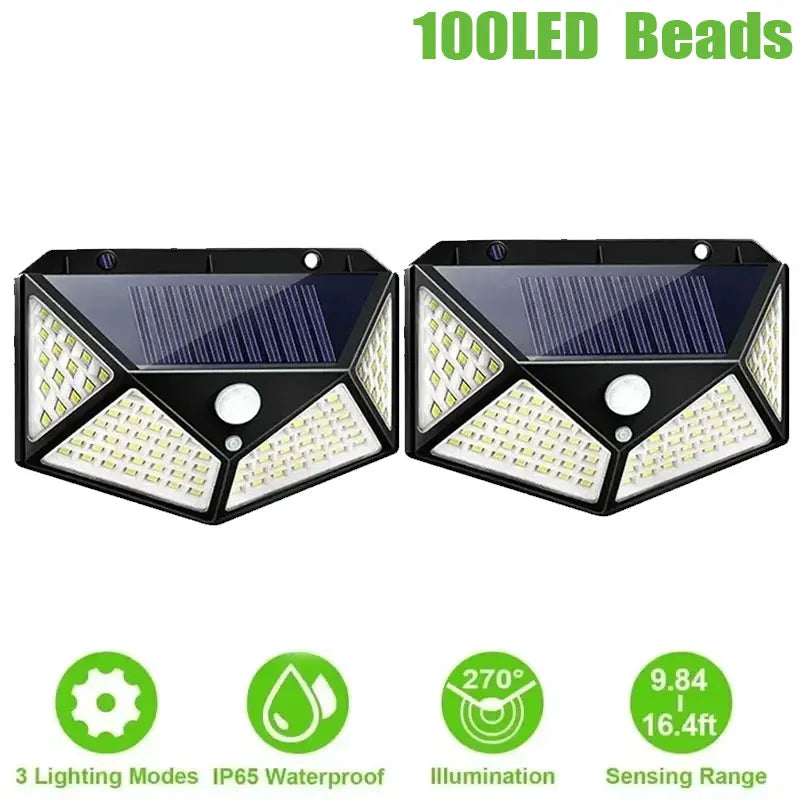 Solar Powered 100 LED Motion Sensor Wall Light, Waterproof Outdoor Security Lamp for Garden, Fence, Yard, Pathway Decoration Peaceful Pleasures Health and Wellness 2Pack-upgrade