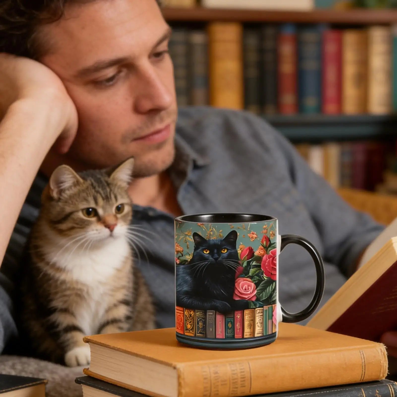 Ceramic Mug Heat-Resistant Drinkware 350ml Ceramic Cup for Book Lovers for Chocolate Tea Water Juice Home Dorm Hotel Apartment Peaceful Pleasures Health and Wellness