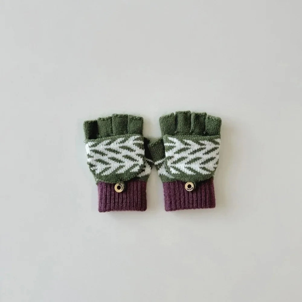 Fashion Childrens Neck Hanging Gloves Winter Western Style Cold Resistant Five Finger Gloves Warm Retro Patterned Woolen Gloves Peaceful Pleasures Health and Wellness 2