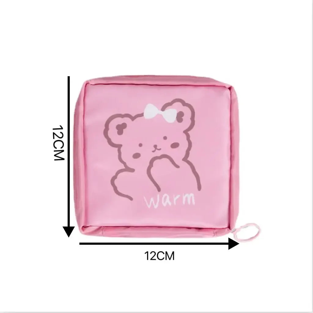 Women Sanitary Napkin Tampon Storage Bag Cartoon Pattern Portable Waterproof Organizer Pouch Napkin Bag Ladies Makeup Small Bag Peaceful Pleasures Health and Wellness pink
