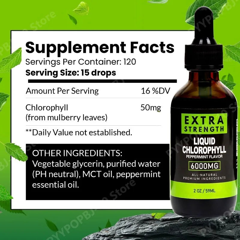 Liquid Chlorophyll Drops 59ml | Peppermint & Mulberry Vegan