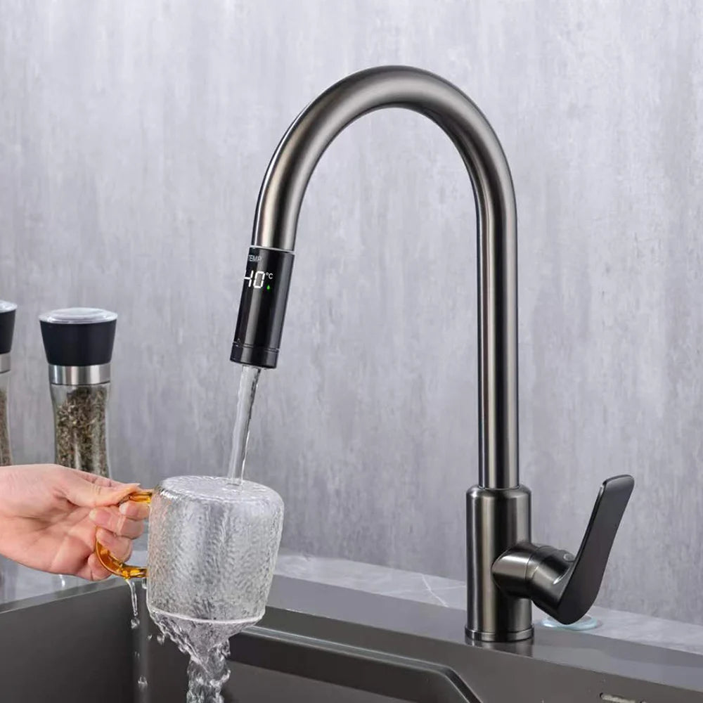Temperature Display Pull-Out Kitchen Faucet Sprayer Head