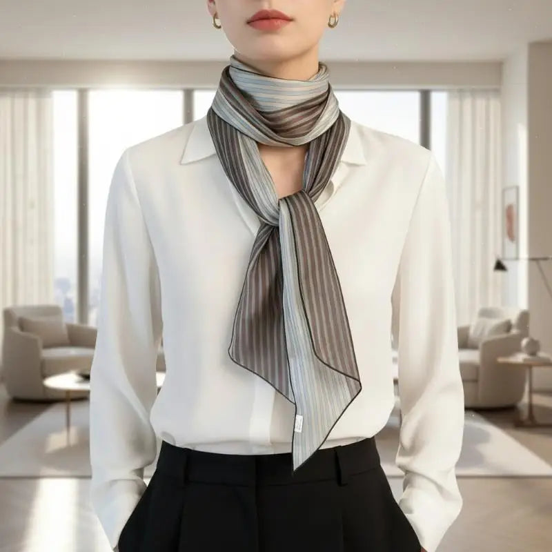 Striped Silk-Blend Scarf – Lightweight Neck & Hair Accessory