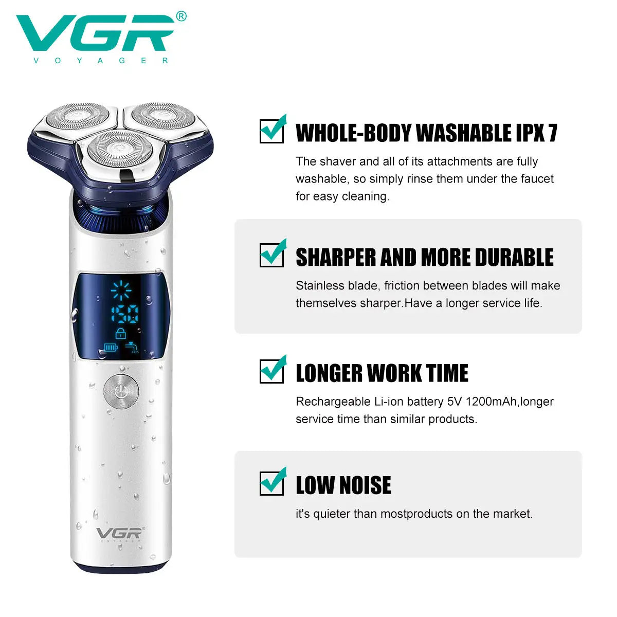 VGR 328 Men's Professional Shaver Metal Floating Three Blade Household Shaver LED Intelligent Digital Hair Trimming Machine Peaceful Pleasures Health and Wellness