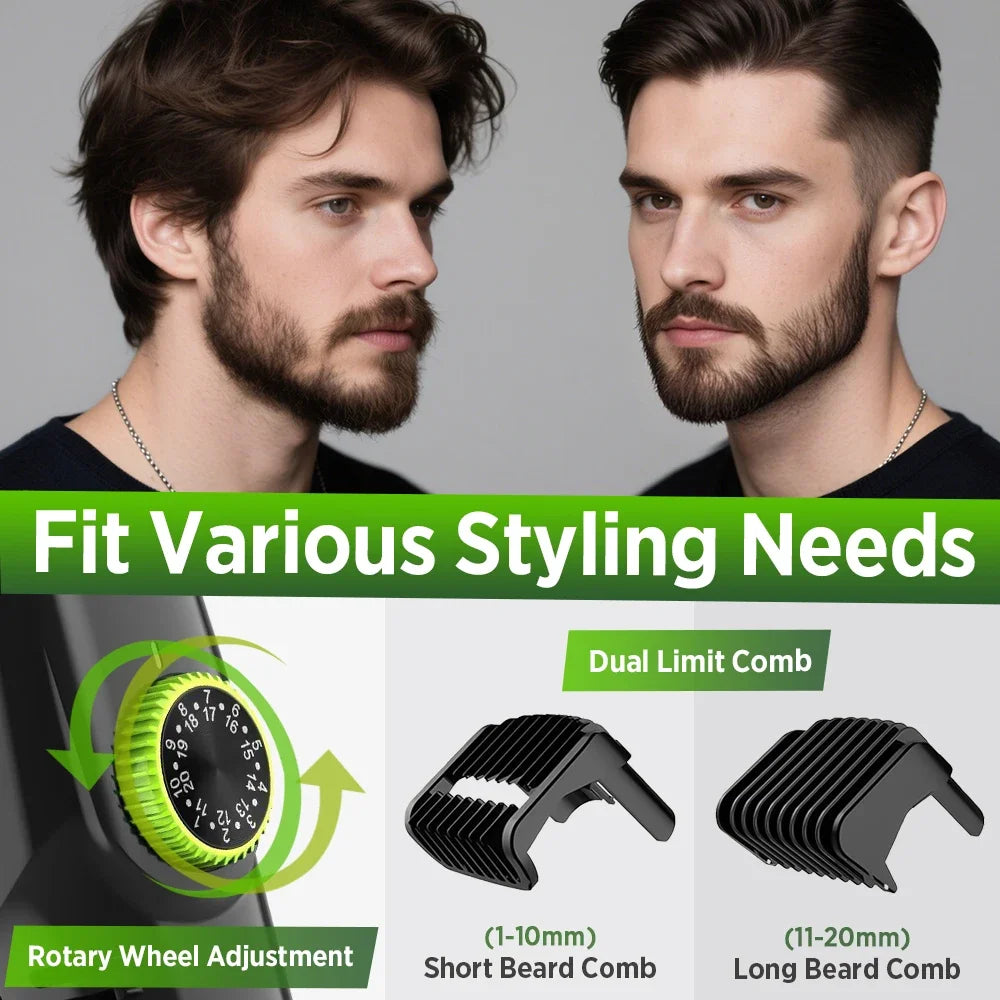 AFDEAL Vacuum Beard Trimmer – LCD, IPX6, 20 Lengths, Cordless