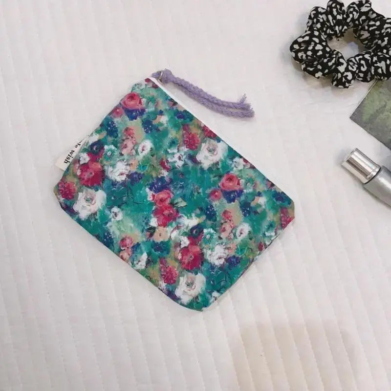 Floral Cotton Mini Cosmetic Pouch | Travel Makeup Organizer