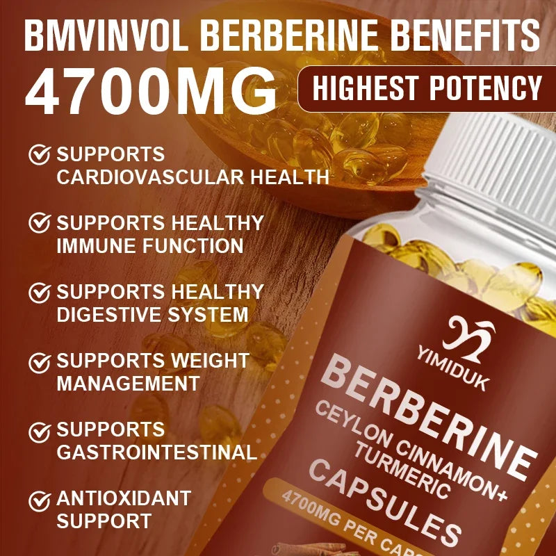 Berberine 4700 Mg Supplement, with Ceylon Cinnamon, Support Heart Health, Immune System, Healthy GI & Cholesterol, Gluten-Free Peaceful Pleasures Health and Wellness