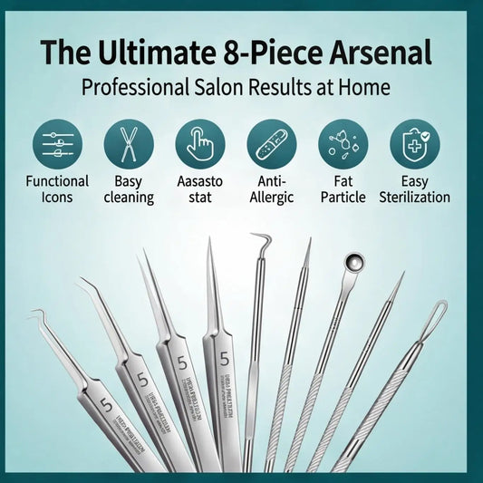 8-Piece Stainless Steel Blackhead & Blemish Extractor Tool Set Blemish Extractor Kit Peaceful Pleasures Health and Wellness