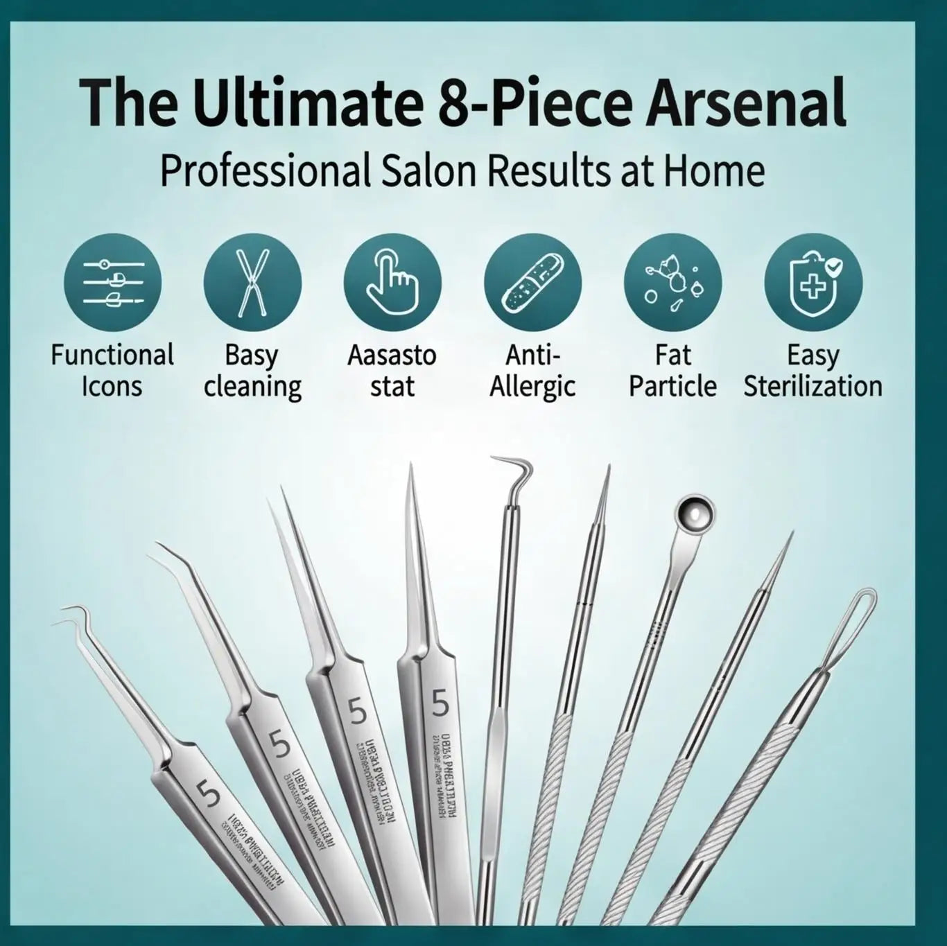8-Pc Stainless Steel Blackhead Extractor & Blemish Tool Kit