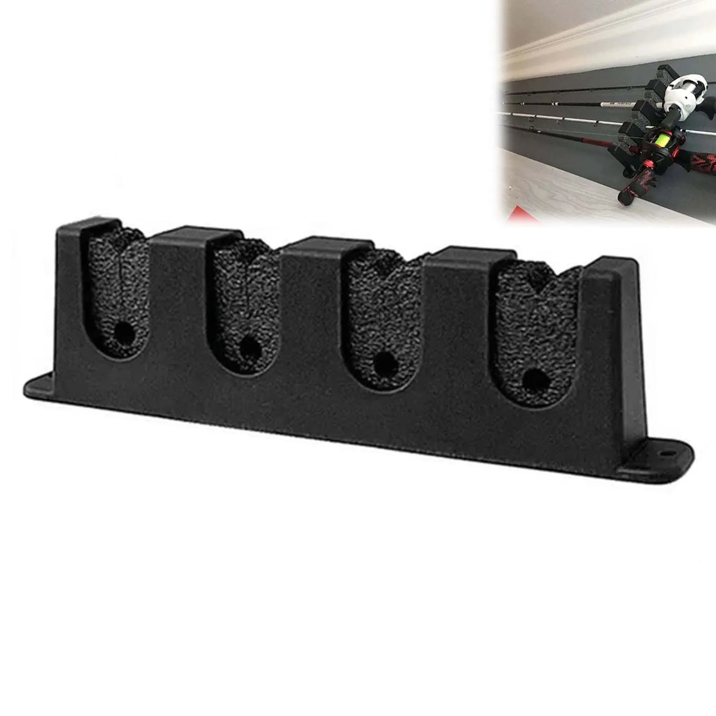Fishing Rod Holders for Wall Space-Saving Versatile Black Fishing Rod Rack Suitable for Trekking Poles Hockey Sticks Peaceful Pleasures Health and Wellness 4 Holes 1 Set Of 2