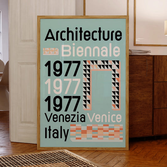 Architecture Biennale 1977 Retro Canvas Wall Art | Aluminum Frame Framed Canvas Print Peaceful Pleasures Health and Wellness