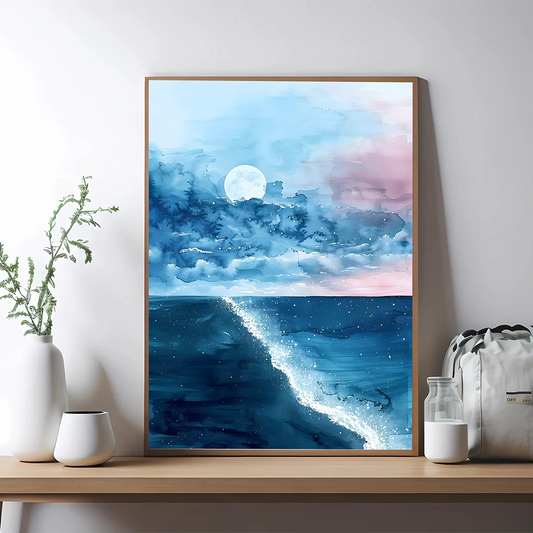 Watercolor Coastal Canvas Wall Art | Modern Landscape Poster Print Canvas Wall Art Print Peaceful Pleasures Health and Wellness